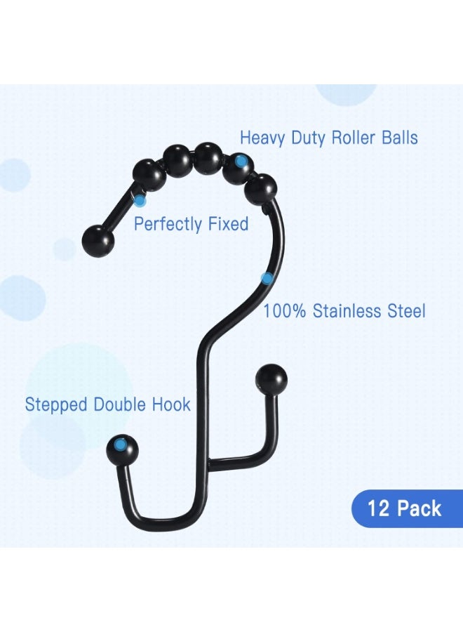 Shower Curtain Rings, Shower Curtain Hooks, Stainless Steel Black Shower Curtain Hooks Rust Proof, Free Sliding Double Shower Hooks for Shower Curtains, Curtain & Liners, 12pcs-Black - Image 3